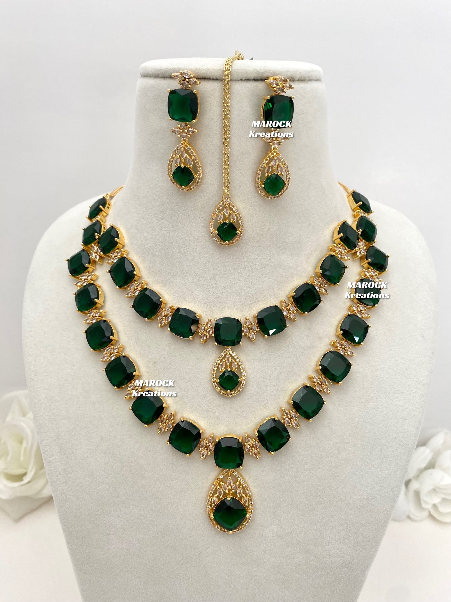 Aster Golden American Diamond Double layer Necklace set