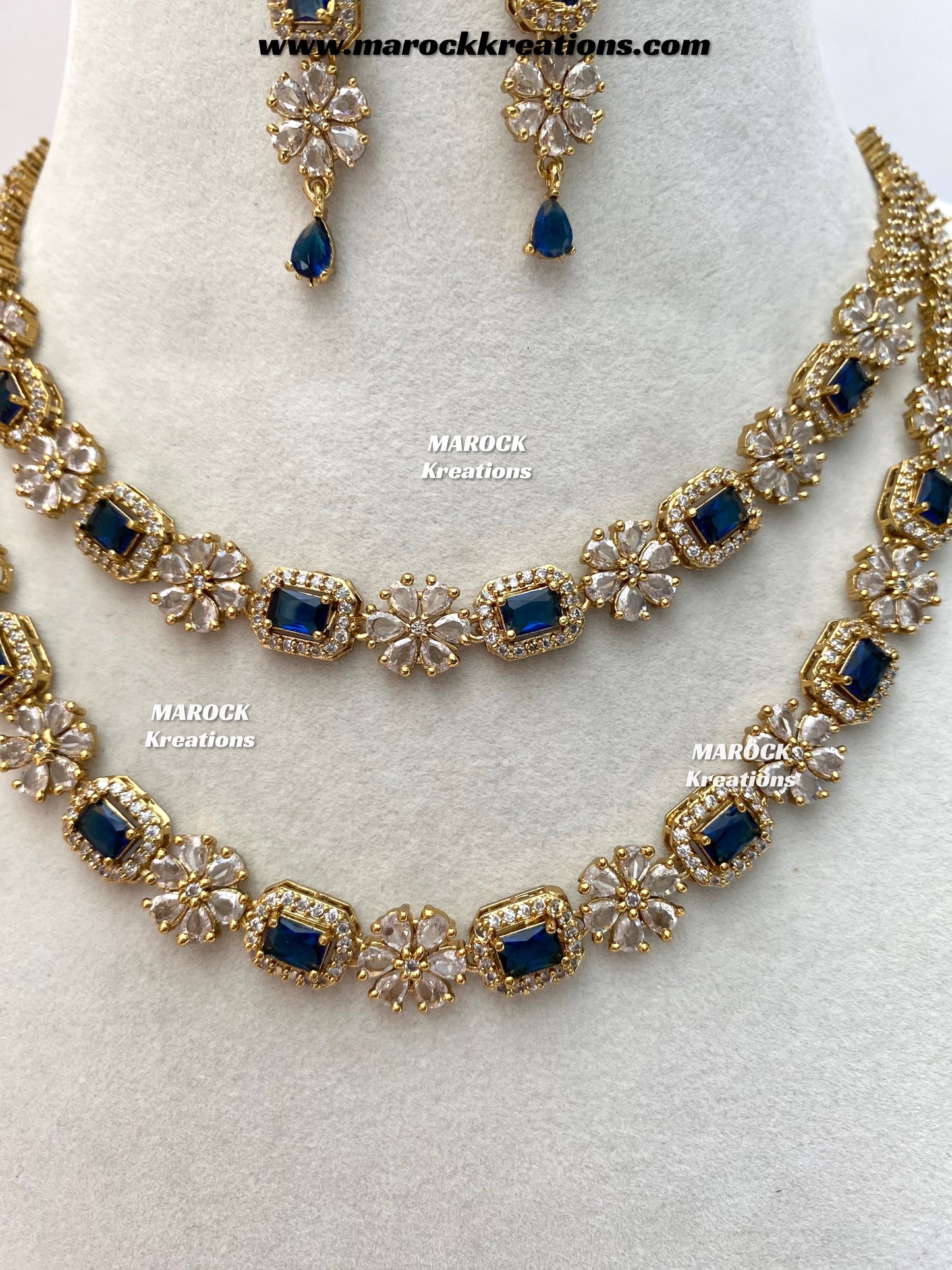 Sineka Antique Gold American Diamond double layer Statement Necklace set