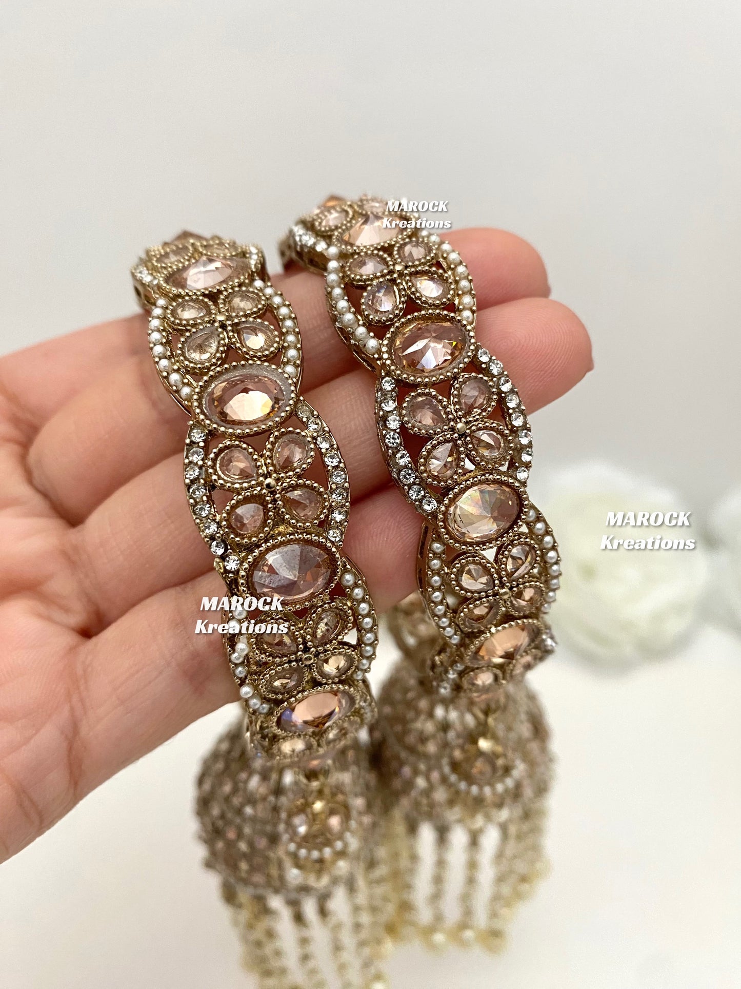 Kaynat Antique Gold Kaleere style Jhumki Bangles/Kade