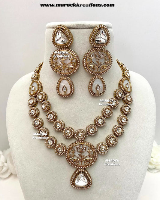 Sienna Premium Quality Kundan double layer MOP Statement Necklace set
