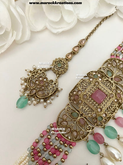 Naila Antique Gold Polki Choker set