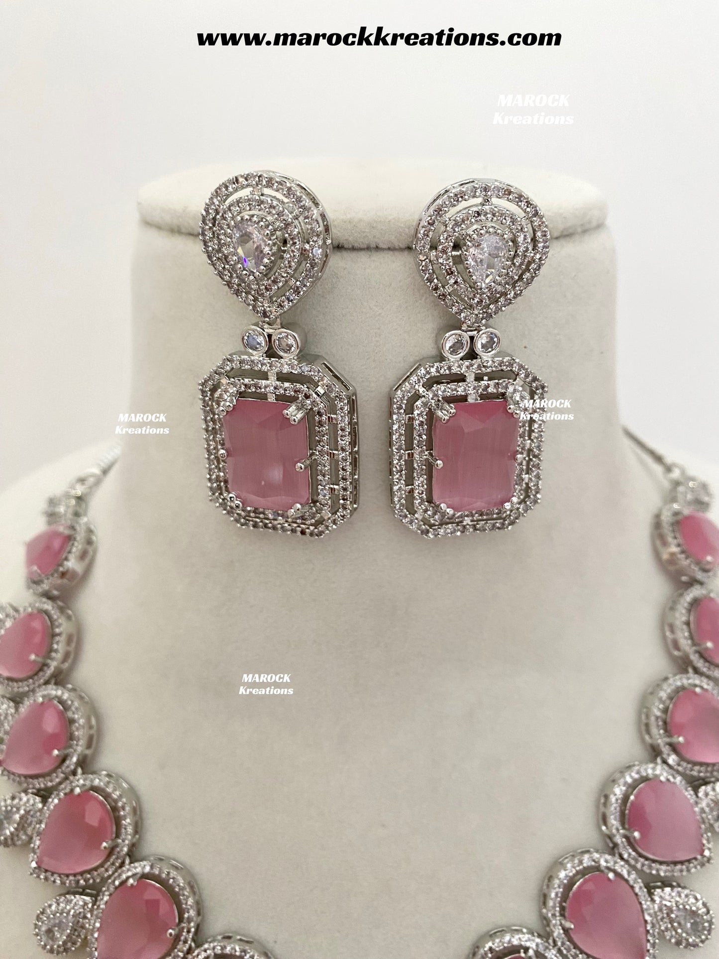 Fariha Silver American Diamond Necklace set