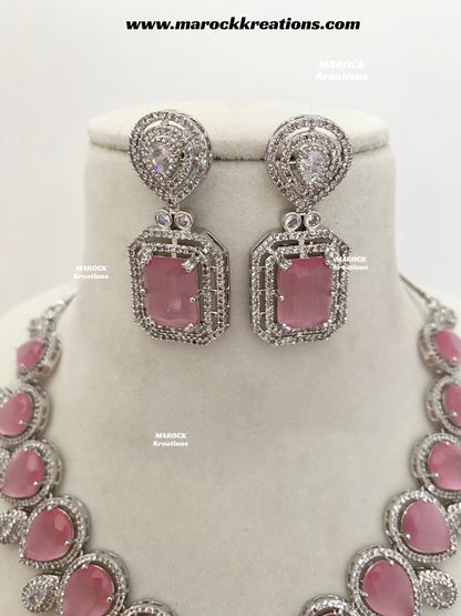 Fariha Silver American Diamond Necklace set