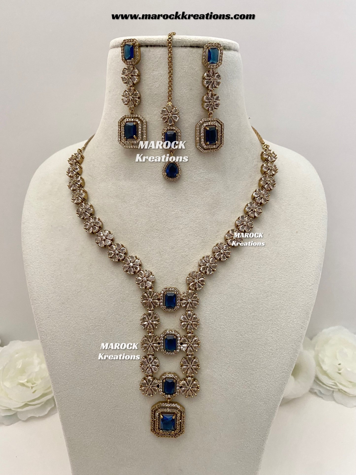 Claudia Antique Gold American Diamond Statement Necklace set