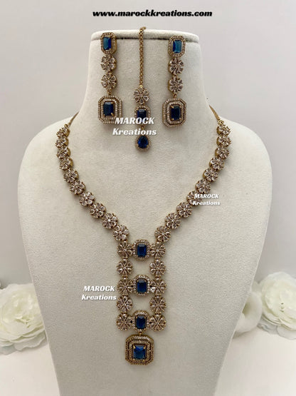Claudia Antique Gold American Diamond Statement Necklace set