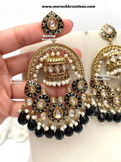 Tanya Bollywood style Kundan Meenakari Statement Earrings