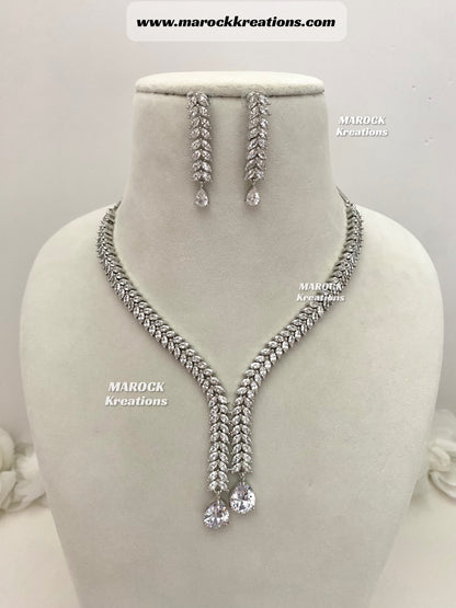 Ava Silver base American Diamond Necklace set