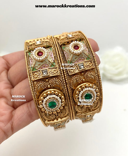 Sabina Premium Quality Gold plated handcrafted Meenakari openable screw statement kade/bangles
