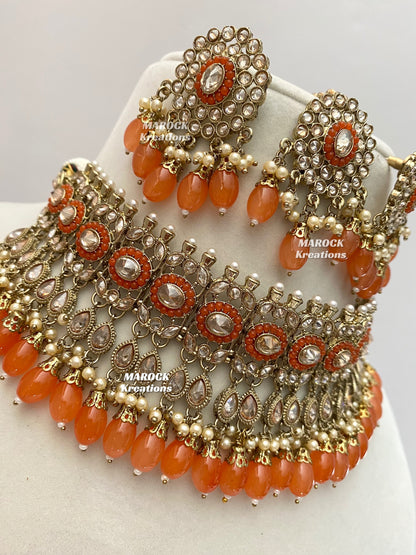 Antique Gold Polki choker sets