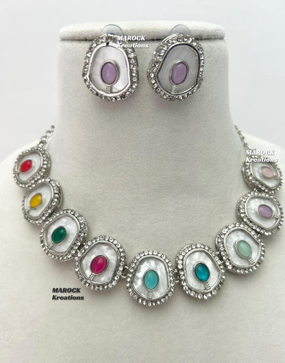 Silver stone Necklace set