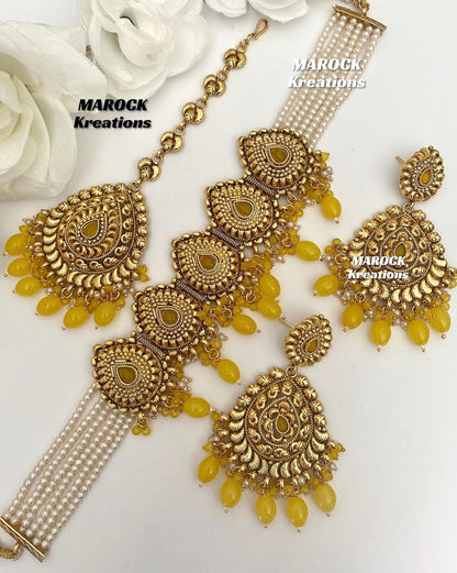 Trendy Gold plated traditional choker sets/Elegant gold look choker sets/Jadau choker Sets