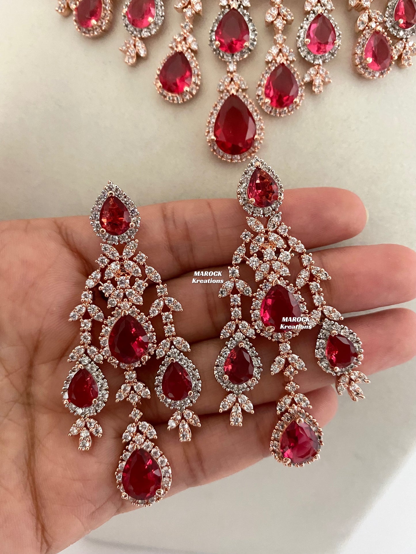 Rose Gold/Red American Diamond Necklace set