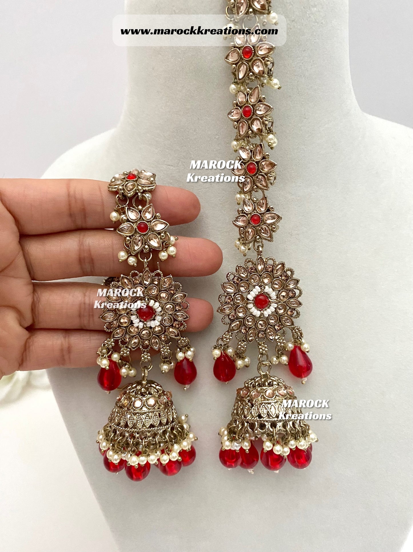 Bollywood style Polki Bahubali Jhumki Earrings comes with saharey