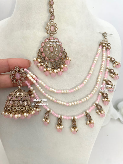 Leela Polki Bahubali Jhumki Earrings and tikka set