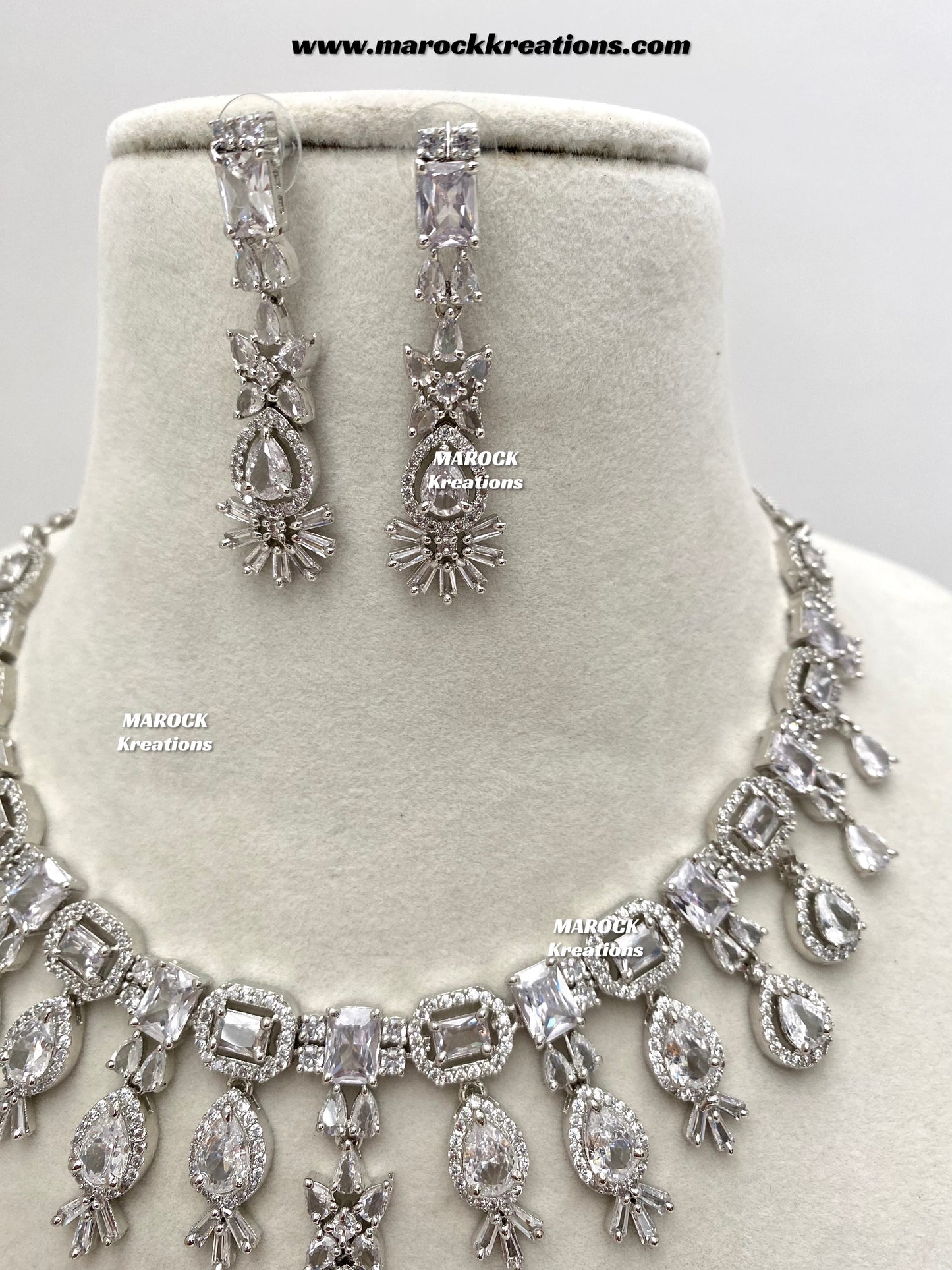 Erica Silver American Diamond Necklace set
