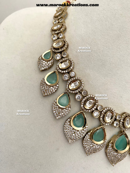 Kimmi Premium Quality Moissanite Kundan and American diamond Necklace set