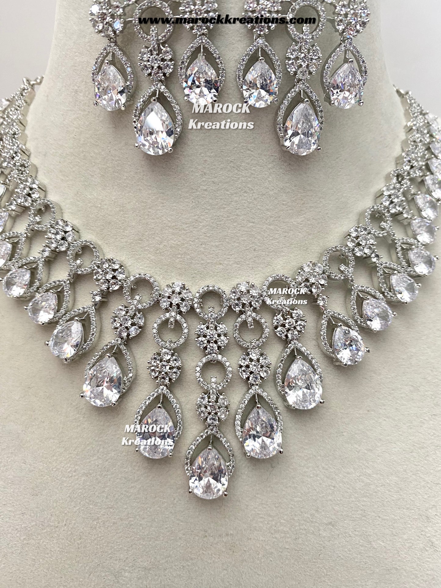 Anshika Silver American Diamond Necklace set