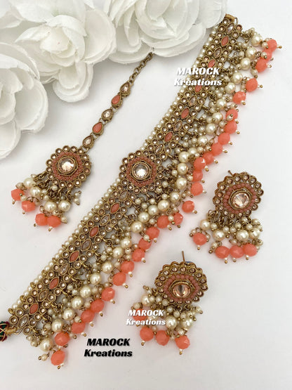 Antique Gold Polki choker sets