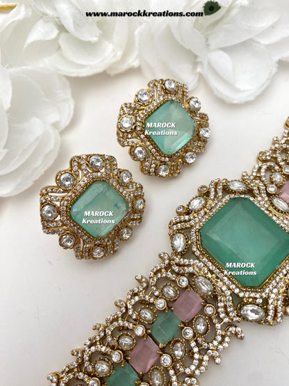 Paloma Sabyasachi inspired Premium Quality Moissanite Kundan and American Diamond choker set