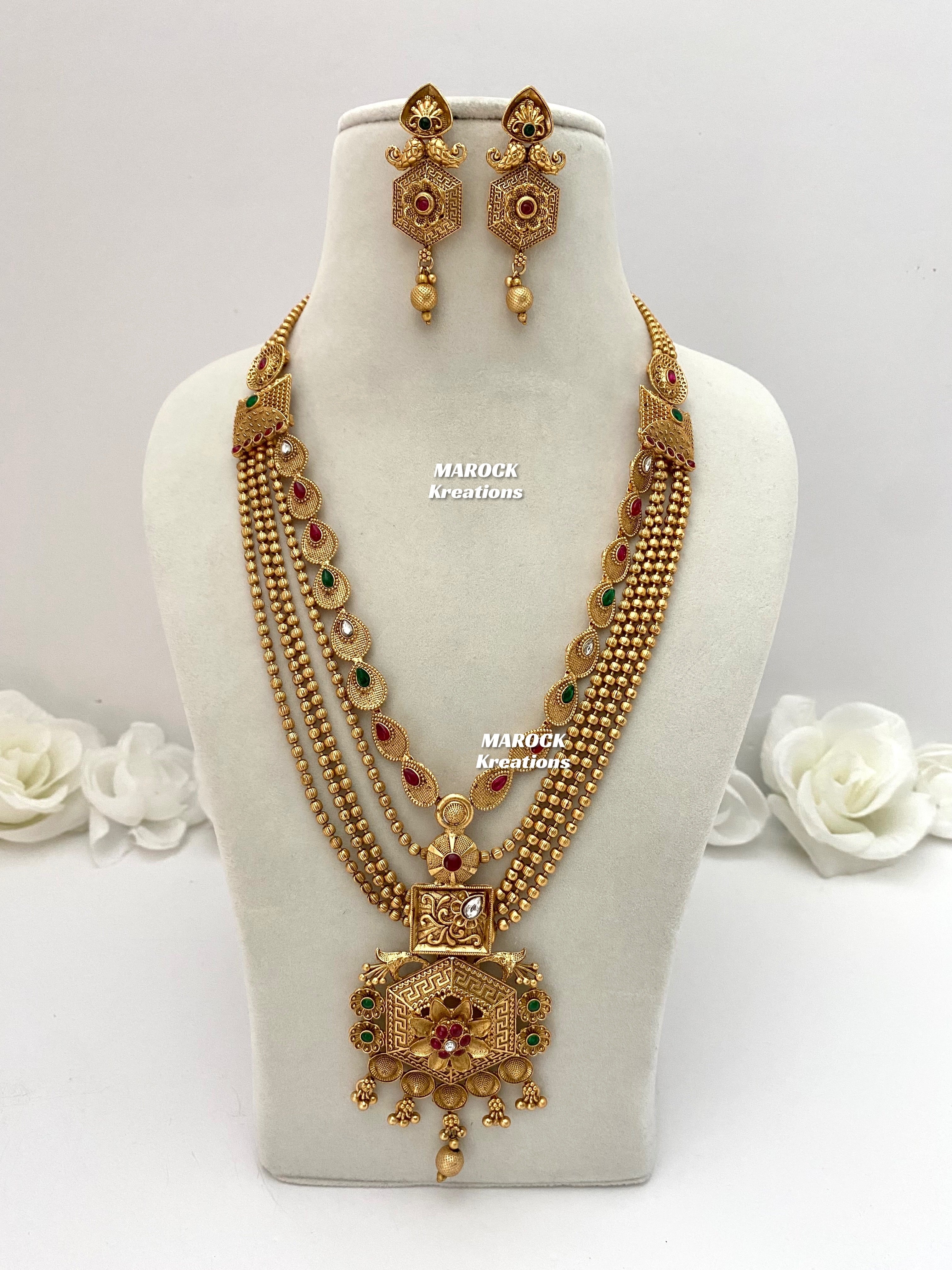 Long Haar | Antique Gold | Bridal best | Chandbali Earring | Matt Finish