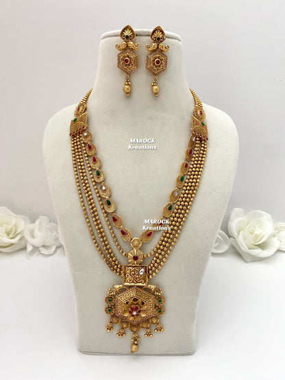 Gold Plated Matt finish Rani Haar/Rajwadi Long necklace