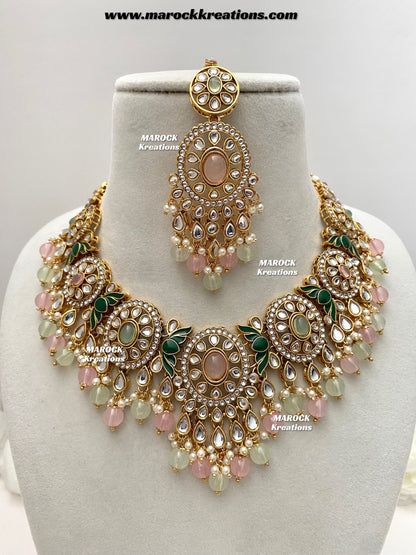 Iqra Premium Quality Kundan Meenakari Statement Necklace set