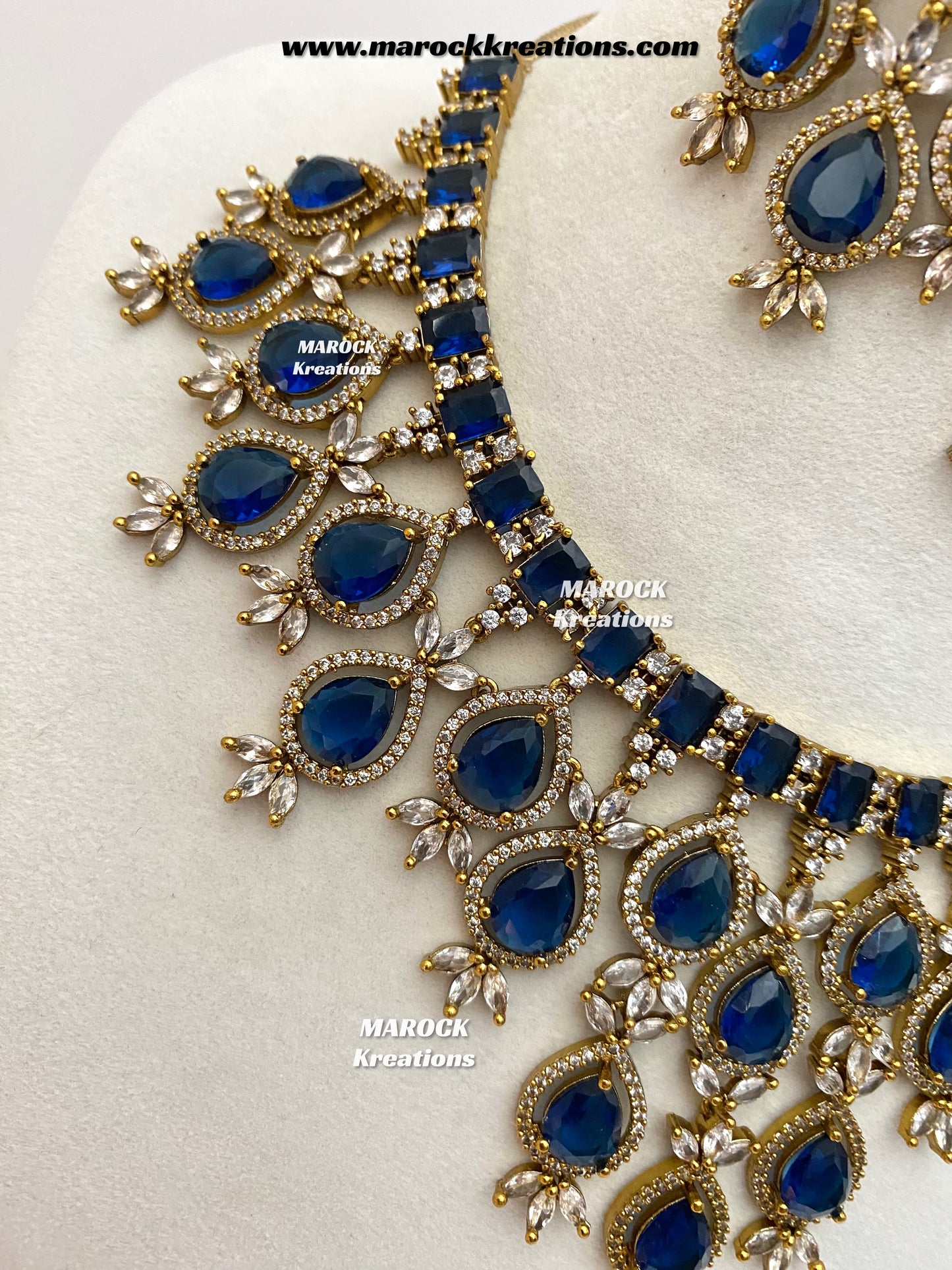 Noria Antique Gold American Diamond Statement Necklace set