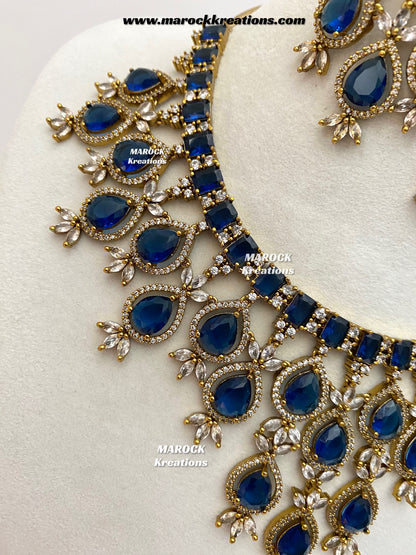 Noria Antique Gold American Diamond Statement Necklace set