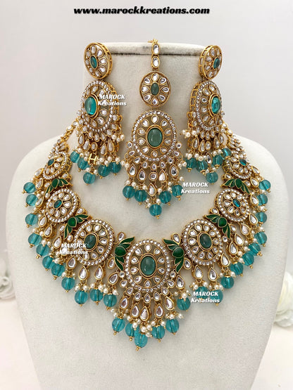 Iqra Premium Quality Kundan Meenakari Statement Necklace set