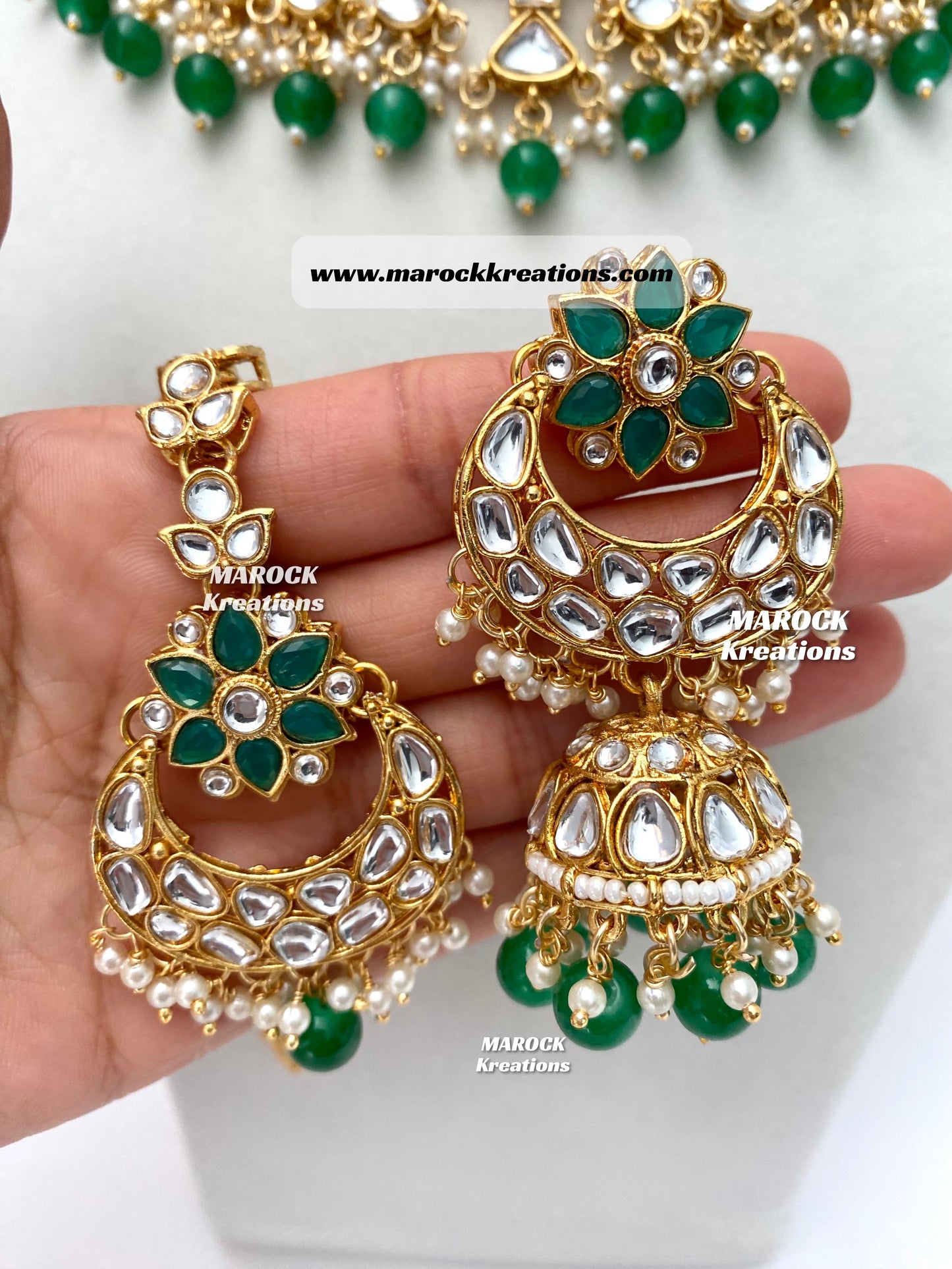 Statement Kundan Necklace set comes with Jhumki Earrings and Tikka