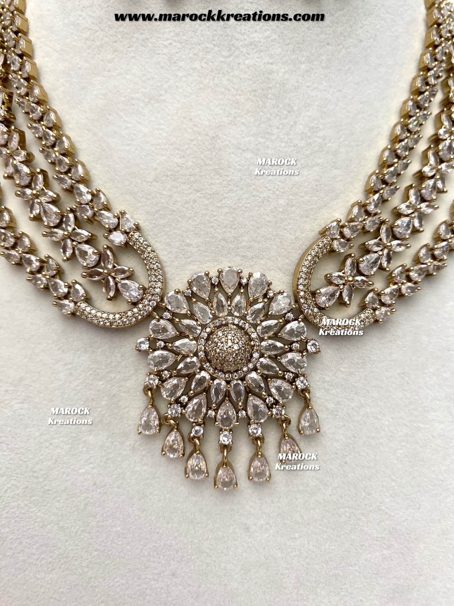 Zenab Antique Gold American Diamond Statement Necklace set