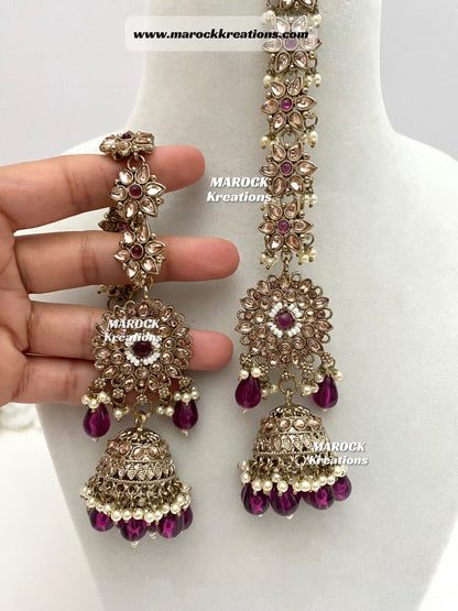 Bollywood style Polki Bahubali Jhumki Earrings comes with saharey