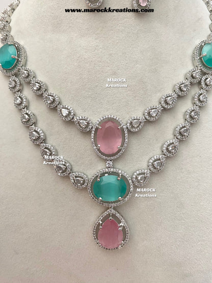 Zehra Silver American Diamond Double layer Necklace set