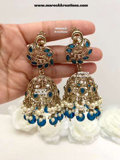 Antique Gold Polki Jhumki Earrings