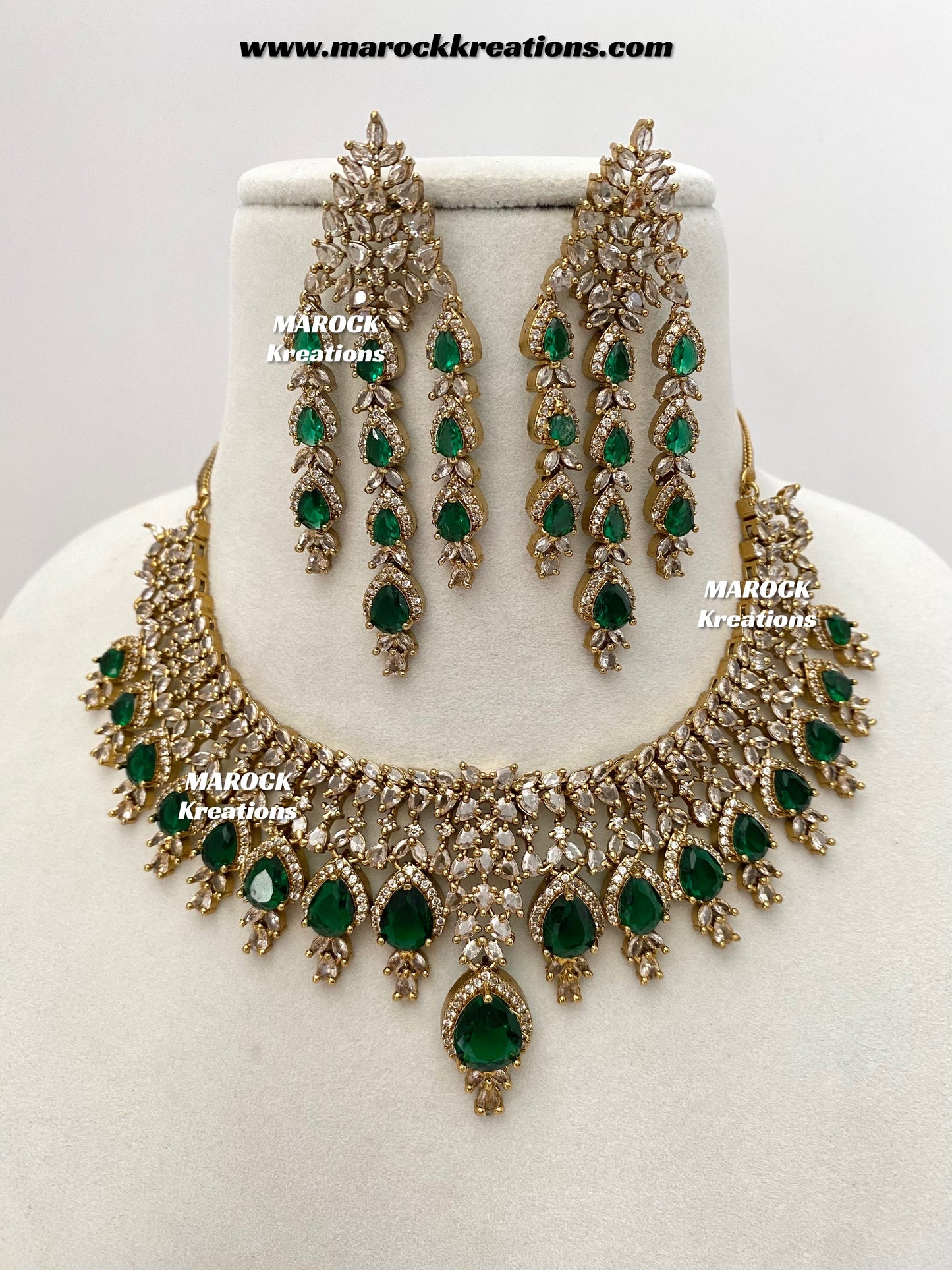 Naima Antique Gold American diamond Statement Necklace set