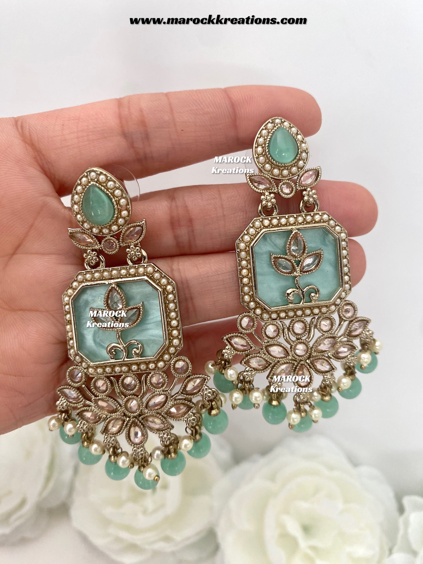 Manika Premium quality Antique gold MOP Statement Earrings