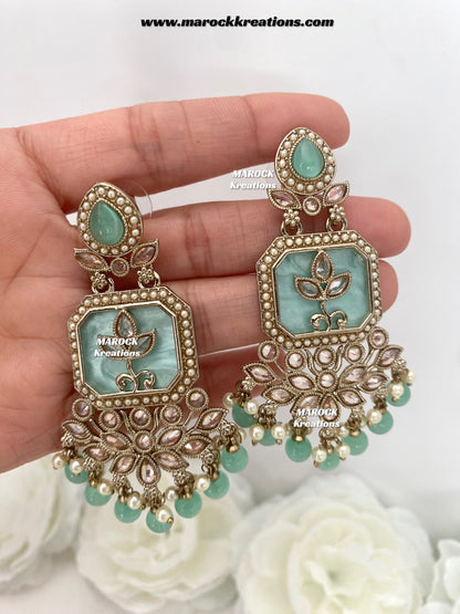 Manika Premium quality Antique gold MOP Statement Earrings