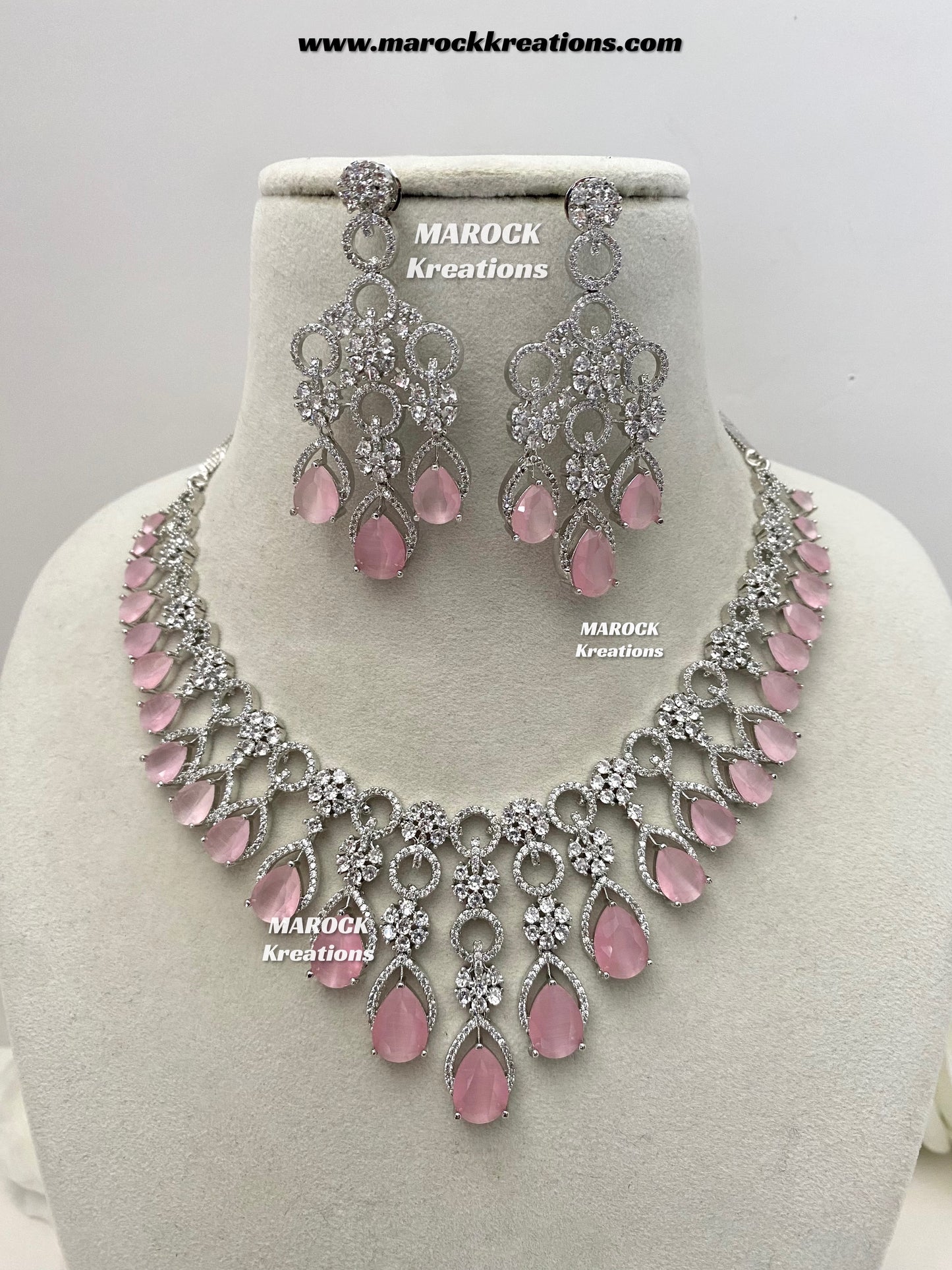 Anshika Silver American Diamond Necklace set