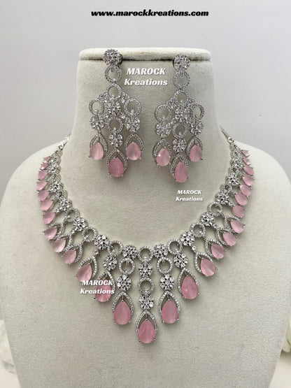 Anshika Silver American Diamond Necklace set