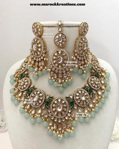 Iqra Premium Quality Kundan Meenakari Statement Necklace set