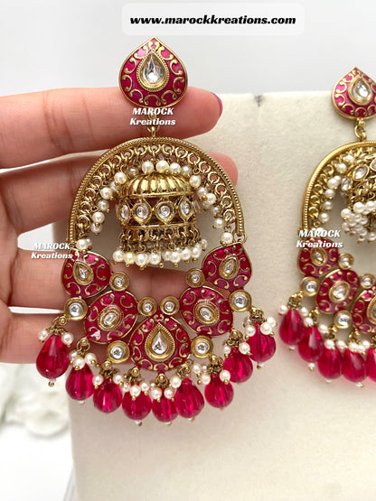 Tanya Bollywood style Kundan Meenakari Statement Earrings