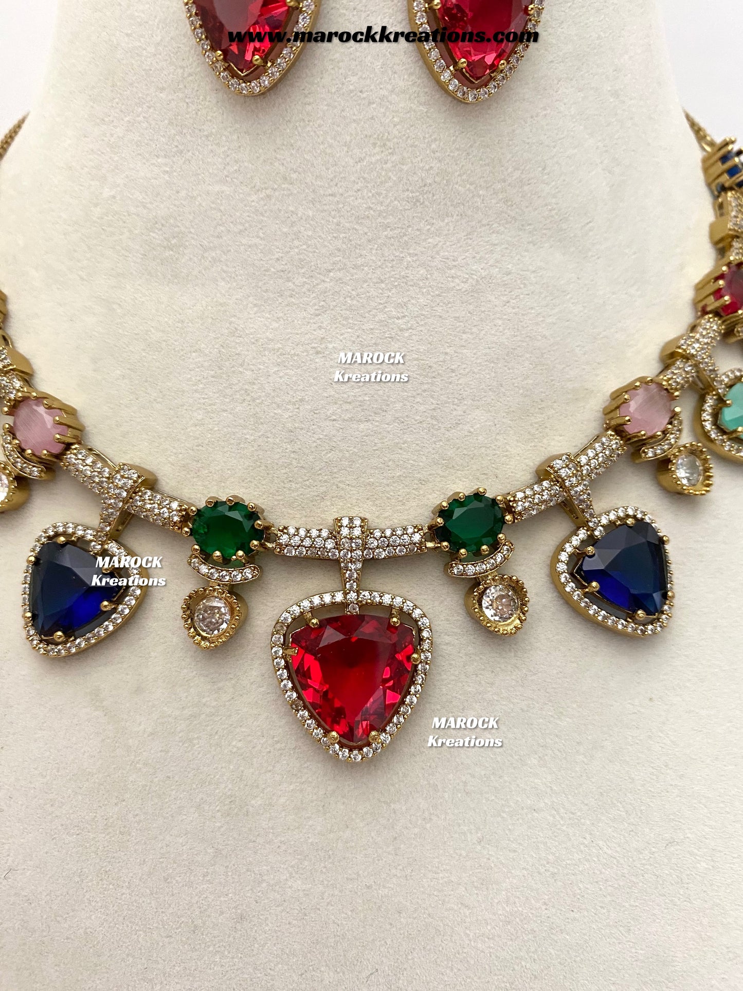 Isabel Antique Gold American Diamond Statement Necklace set