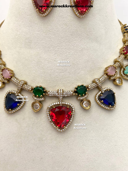 Isabel Antique Gold American Diamond Statement Necklace set