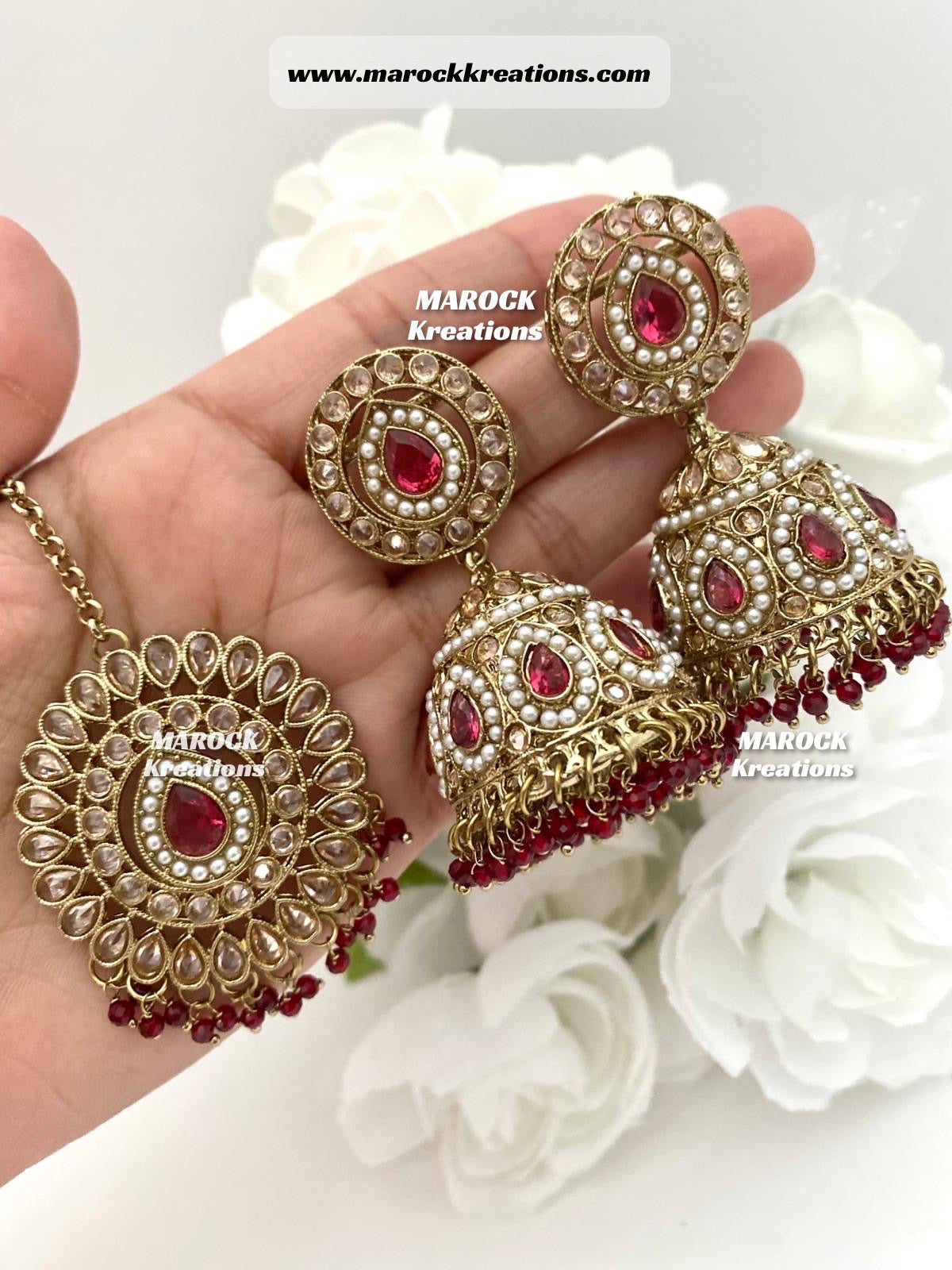 Polki Jhumki Earrings and tikka set