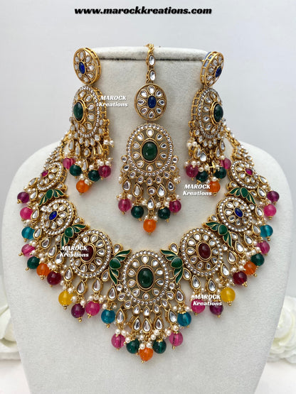 Iqra Premium Quality Kundan Meenakari Statement Necklace set