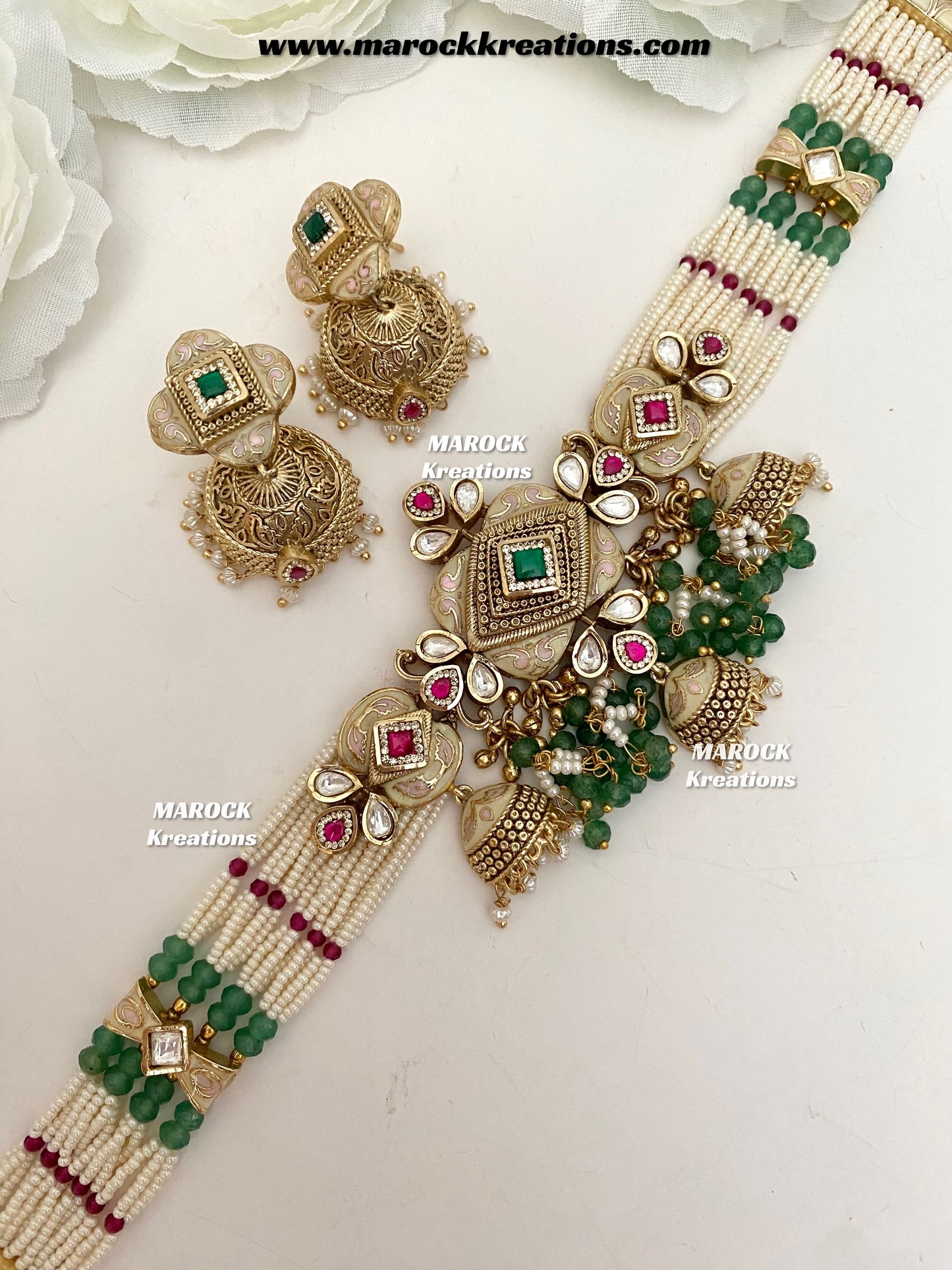 Habibi Premium Quality Gold plated Rajwadi Meenakari choker set