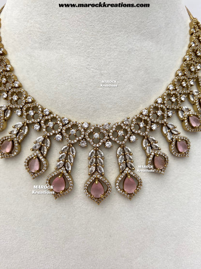 Maliha Antique Gold American Diamond Statement Necklace set