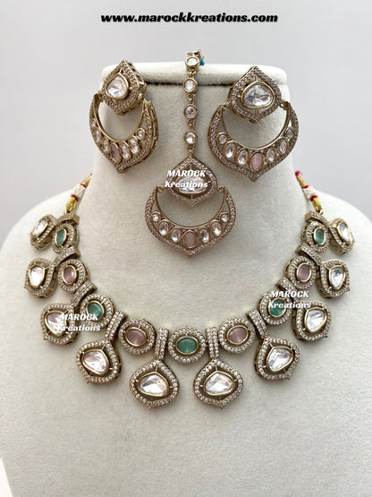 Gunjan Premium Quality Moissanite Kundan Necklace set