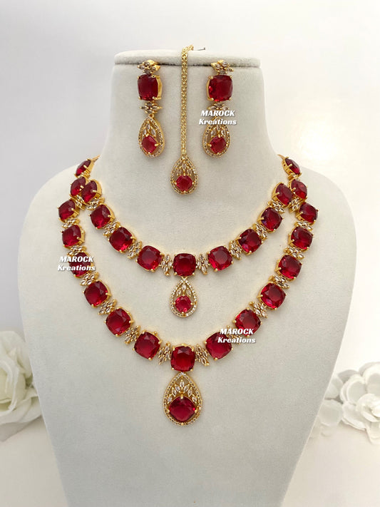 Aster Golden American Diamond Double layer Necklace set