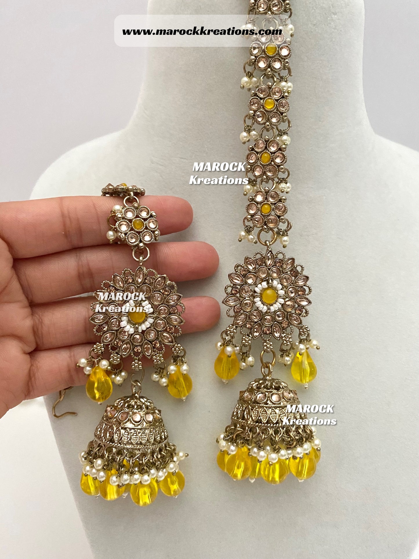 Bollywood style Polki Bahubali Jhumki Earrings comes with saharey